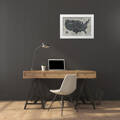 Grunge USA Map White Modern Wood Framed Art Print by Wiens, James