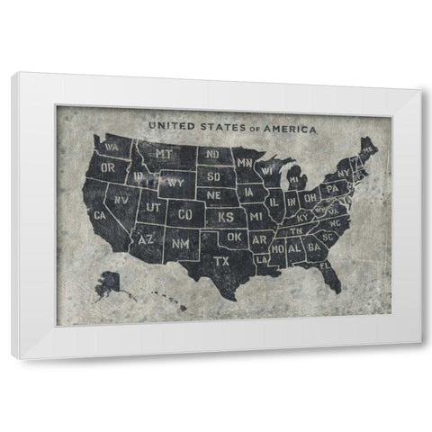 Grunge USA Map White Modern Wood Framed Art Print by Wiens, James