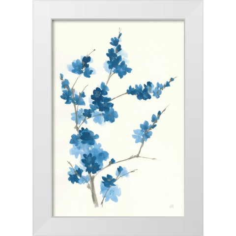 Blue Branch I White Modern Wood Framed Art Print by Paschke, Chris