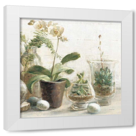 Greenhouse Orchids on Shiplap III White Modern Wood Framed Art Print by Nai, Danhui