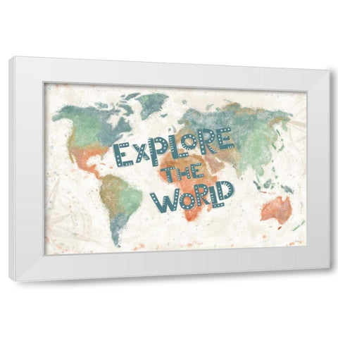 Explore the World I White Modern Wood Framed Art Print by Charron, Veronique