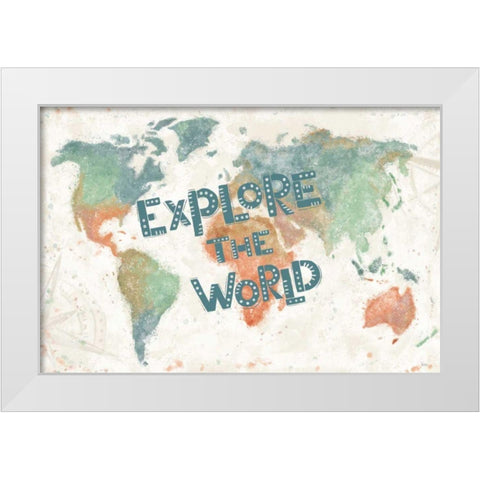 Explore the World I White Modern Wood Framed Art Print by Charron, Veronique
