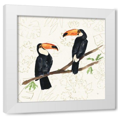 Tropical Fun Bird I Flower Background White Modern Wood Framed Art Print by Sussman, Harriet