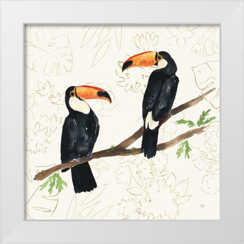 Tropical Fun Bird I Flower Background White Modern Wood Framed Art Print by Sussman, Harriet