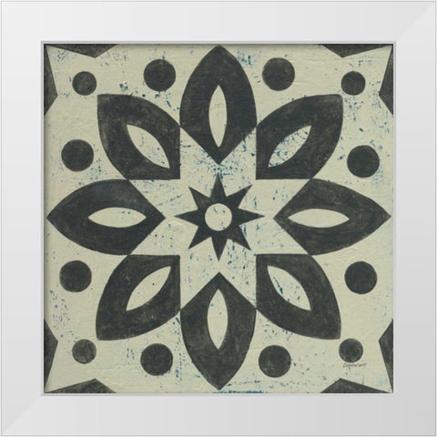 Black and White Tile I White Modern Wood Framed Art Print by Lovell, Kathrine