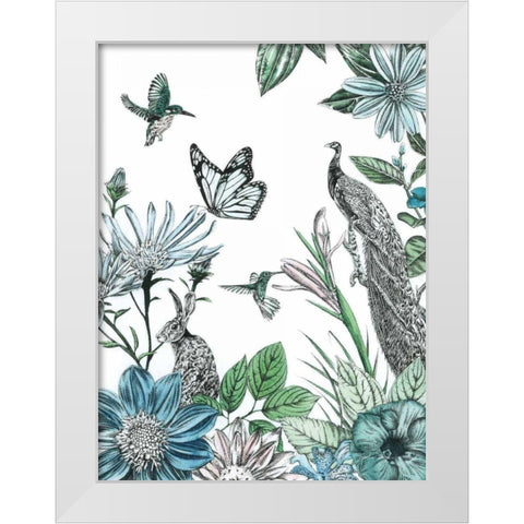 Peacock and Flowers White Modern Wood Framed Art Print by Ilangaratne, Amelia