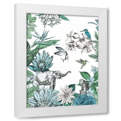 Elephant and Flowers White Modern Wood Framed Art Print by Ilangaratne, Amelia