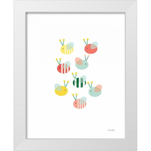 Bumblebee Friends White Modern Wood Framed Art Print by Kelle, Ann