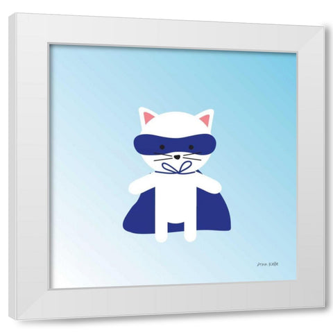 Cat Super Hero White Modern Wood Framed Art Print by Kelle, Ann