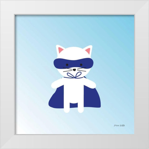 Cat Super Hero White Modern Wood Framed Art Print by Kelle, Ann