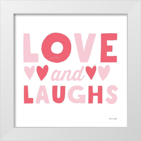 Love and Laughs Pink White Modern Wood Framed Art Print by Kelle, Ann