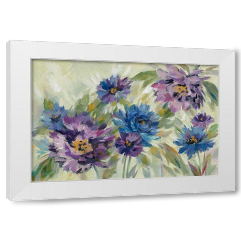 Bold Blue and Lavender Flowers White Modern Wood Framed Art Print by Vassileva, Silvia