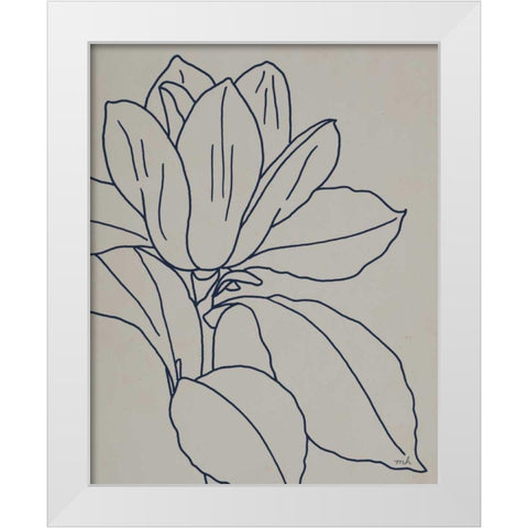 Magnolia Line Drawing v2 Gray Crop White Modern Wood Framed Art Print by Hershey, Moira
