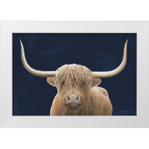 Highland Cow Navy White Modern Wood Framed Art Print by Wiens, James