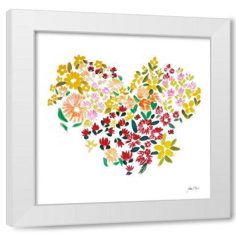 Flower Heart White Modern Wood Framed Art Print by Davis, Joan E.