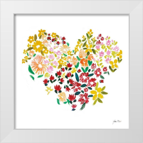 Flower Heart White Modern Wood Framed Art Print by Davis, Joan E.