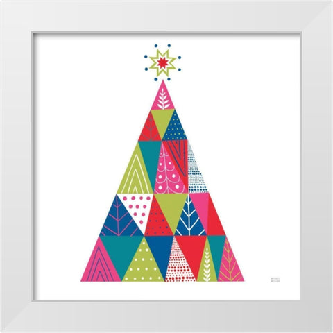 Geometric Holiday Trees I Bright White Modern Wood Framed Art Print by Mullan, Michael