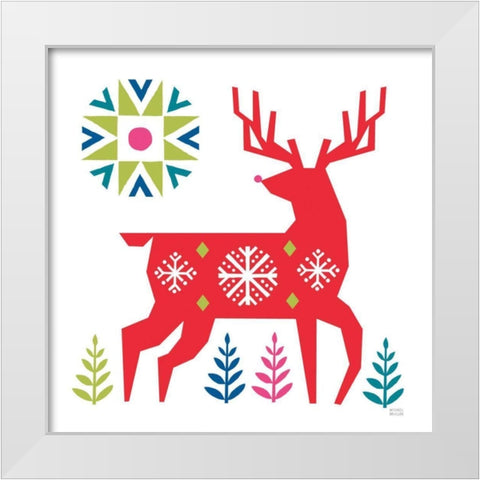 Geometric Holiday Reindeer I Bright White Modern Wood Framed Art Print by Mullan, Michael