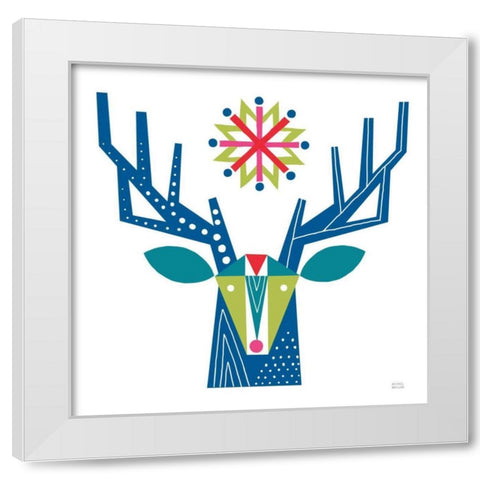 Geometric Holiday Reindeer II Bright White Modern Wood Framed Art Print by Mullan, Michael