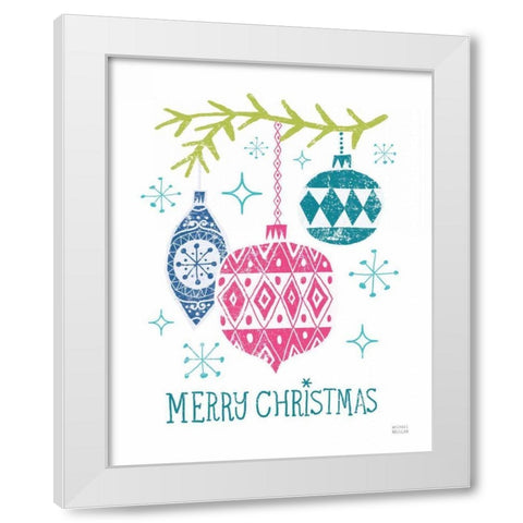 Merry Christmastime Ornament Bright White Modern Wood Framed Art Print by Mullan, Michael