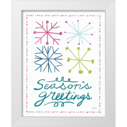 Merry Christmastime Snow Flake Bright White Modern Wood Framed Art Print by Mullan, Michael