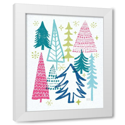 Merry Christmastime Trees Bright White Modern Wood Framed Art Print by Mullan, Michael
