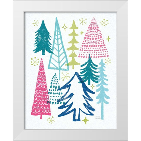 Merry Christmastime Trees Bright White Modern Wood Framed Art Print by Mullan, Michael