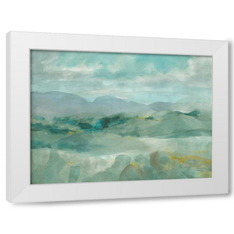 Green Mountain View White Modern Wood Framed Art Print by Nai, Danhui