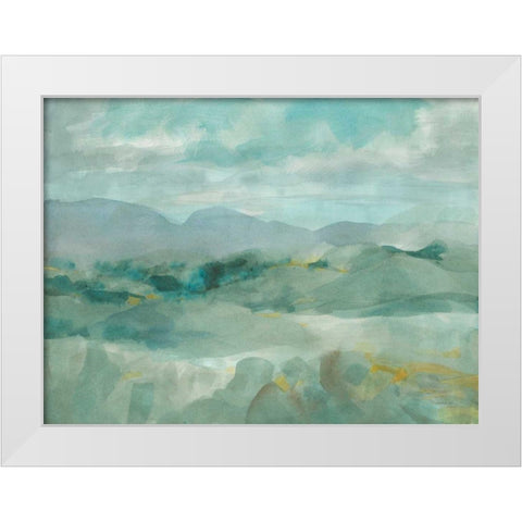 Green Mountain View White Modern Wood Framed Art Print by Nai, Danhui