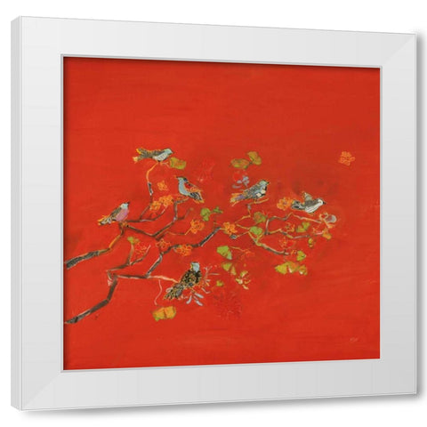 Bird Party White Modern Wood Framed Art Print by Day, Kellie