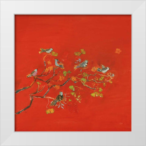 Bird Party White Modern Wood Framed Art Print by Day, Kellie