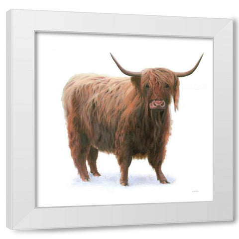 King of the Highland Fields on White White Modern Wood Framed Art Print by Wiens, James