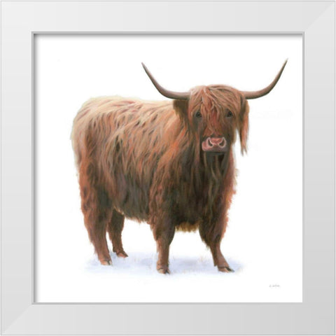 King of the Highland Fields on White White Modern Wood Framed Art Print by Wiens, James