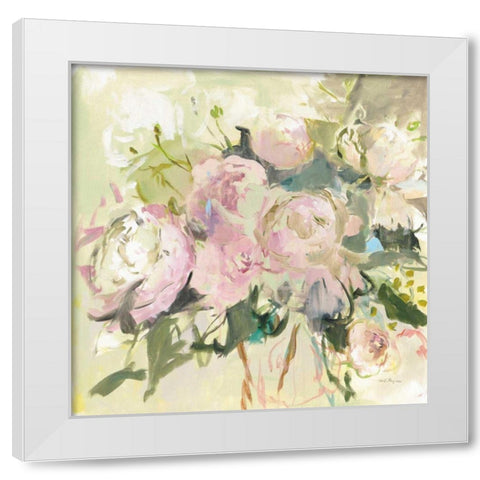 Peonies with Sage White Modern Wood Framed Art Print by Hageman, Marilyn