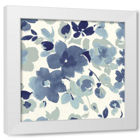 Soft Blue Florals II White Modern Wood Framed Art Print by Wild Apple Portfolio