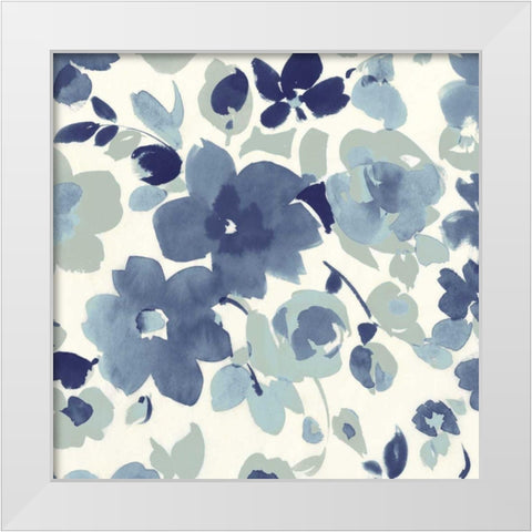 Soft Blue Florals II White Modern Wood Framed Art Print by Wild Apple Portfolio