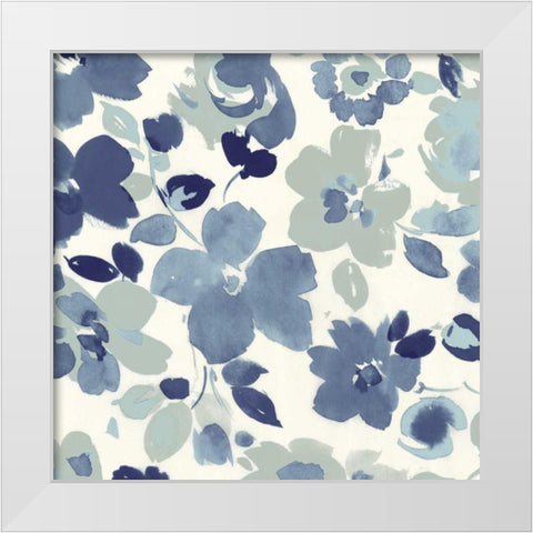 Soft Blue Florals III White Modern Wood Framed Art Print by Wild Apple Portfolio
