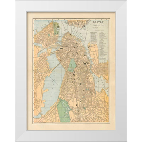Boston Map White Modern Wood Framed Art Print by Wild Apple Portfolio