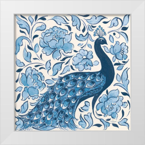 Peacock Garden IV v2 White Modern Wood Framed Art Print by Thomas, Miranda