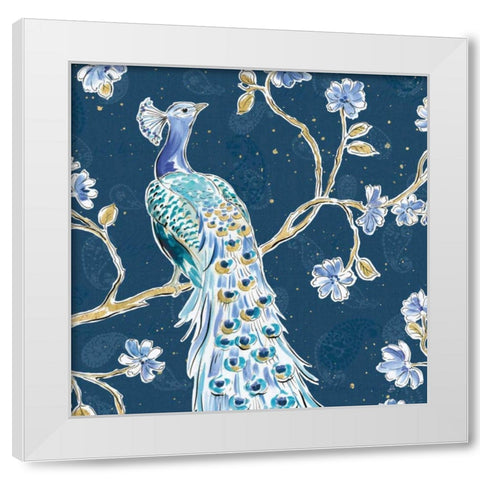 Peacock Allegory III Blue v2 White Modern Wood Framed Art Print by Brissonnet, Daphne