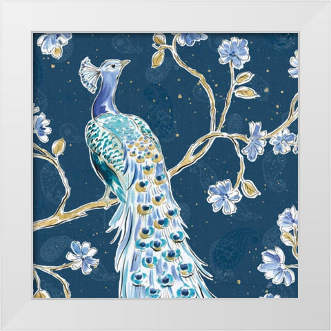 Peacock Allegory III Blue v2 White Modern Wood Framed Art Print by Brissonnet, Daphne