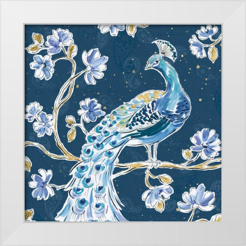 Peacock Allegory IV Blue v2 White Modern Wood Framed Art Print by Brissonnet, Daphne