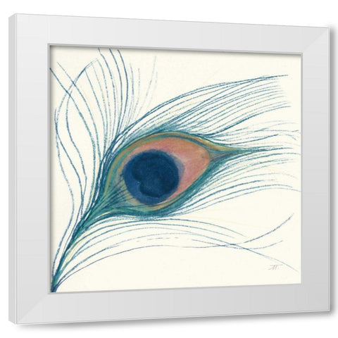 Peacock Feather I Blue White Modern Wood Framed Art Print by Thomas, Miranda