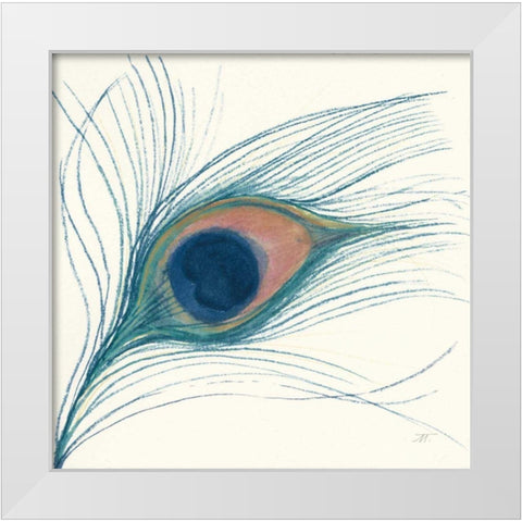 Peacock Feather I Blue White Modern Wood Framed Art Print by Thomas, Miranda