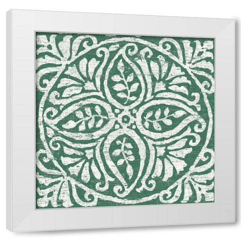 Amadora Dark Green Tile IV White Modern Wood Framed Art Print by Wild Apple Portfolio