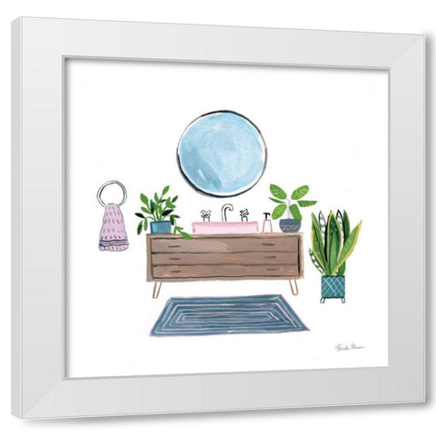 Green Bathroom I White Modern Wood Framed Art Print by Zaman, Farida