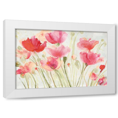 Blush Poppies White Modern Wood Framed Art Print by Hristova, Albena