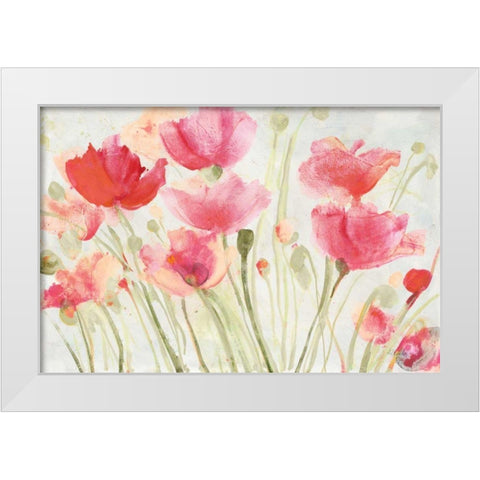 Blush Poppies White Modern Wood Framed Art Print by Hristova, Albena