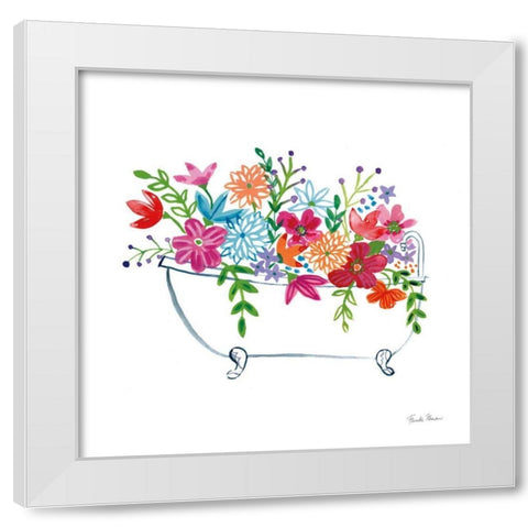 Floral Bathroom I  White Modern Wood Framed Art Print by Zaman, Farida