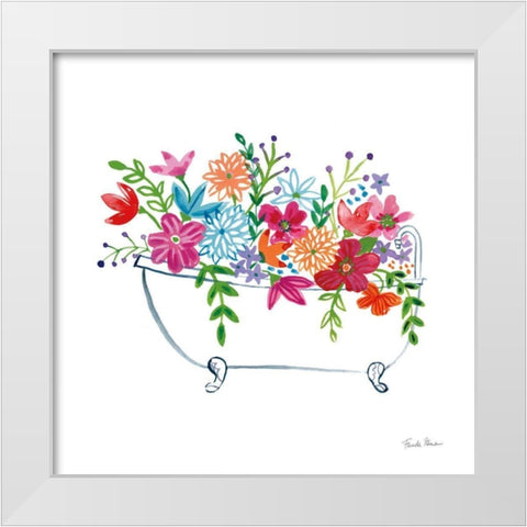 Floral Bathroom I  White Modern Wood Framed Art Print by Zaman, Farida